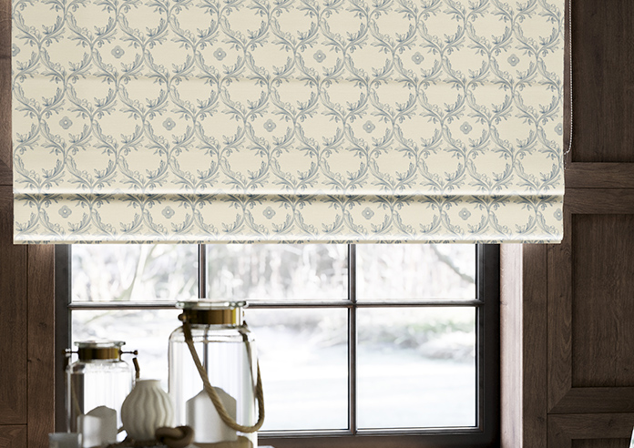 Trellis Prints, Vine and Bloom Romsey Raffs Blue - Roman Blind - Image 5